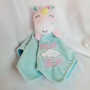 BABY STARTERS 2017 PINK UNICORN DREAM TEAL SECURITY BLANKET STUFFED ANIMAL PLUSH